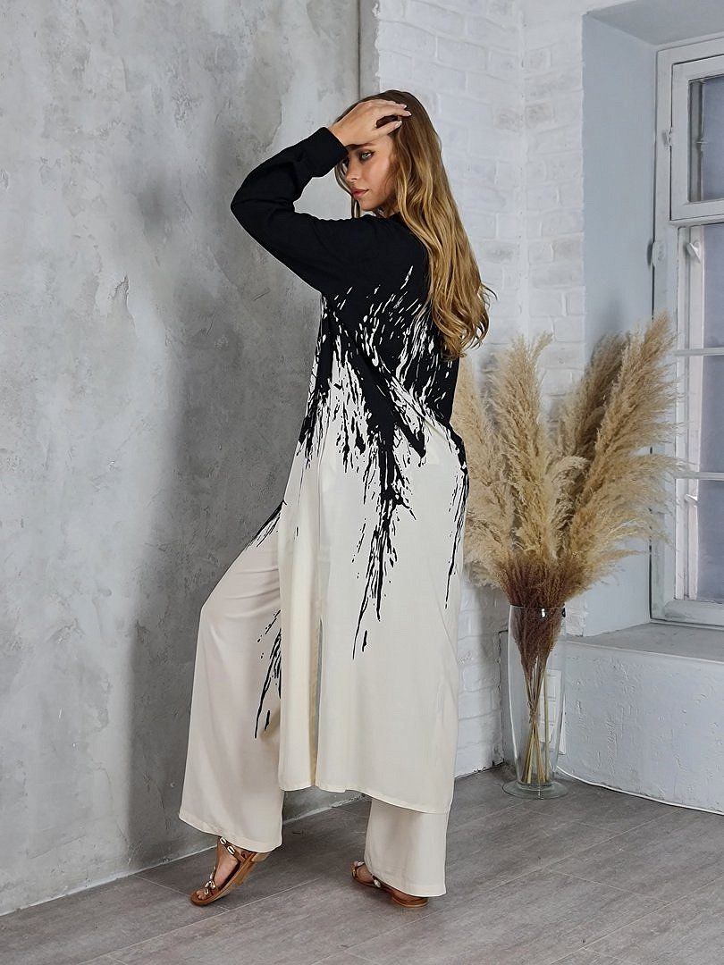 Костюм CLOTHÉ туника и брюки с принтом чёрный/молочный, фотография №5