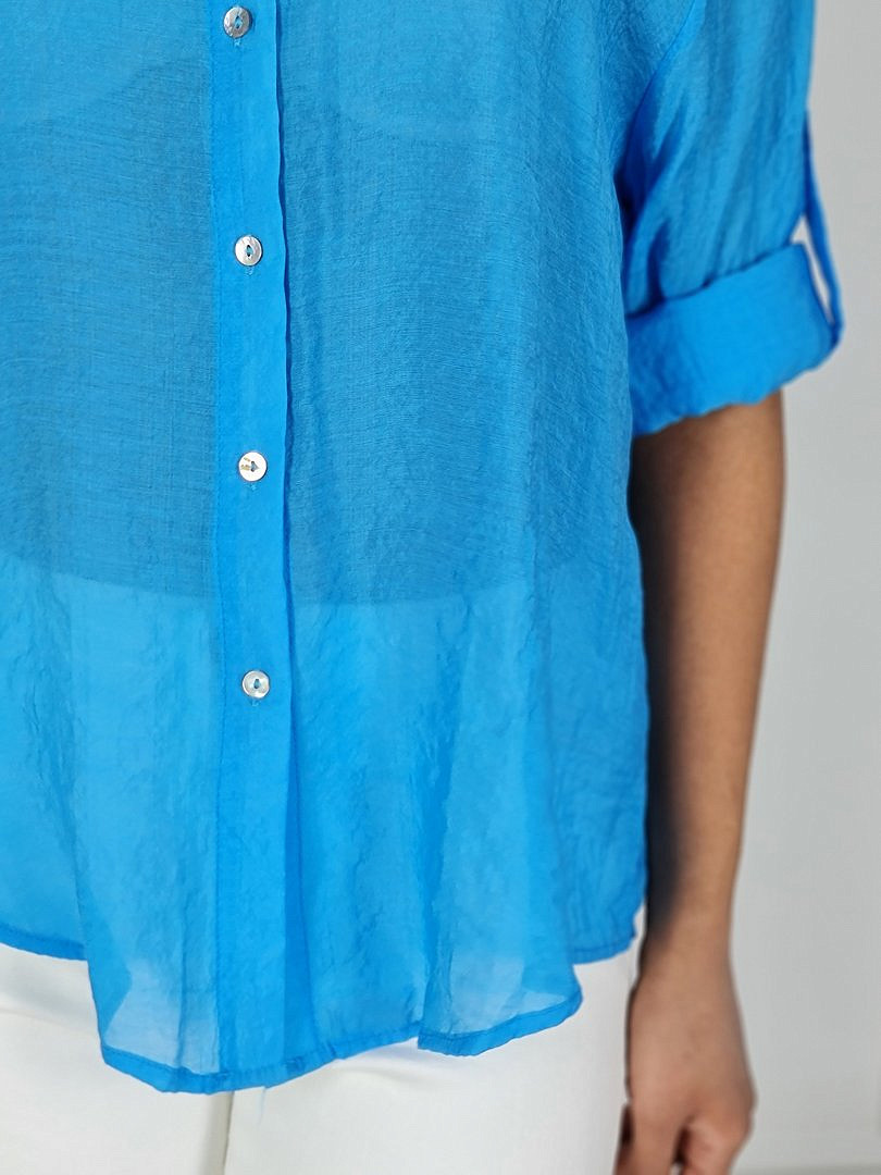 Рубашка Melany из тонкого хлопка ярко-голубая , фотография №6