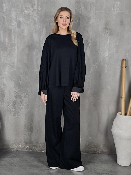 Костюм Imperial свитшот + брюки с атласными вставками черный