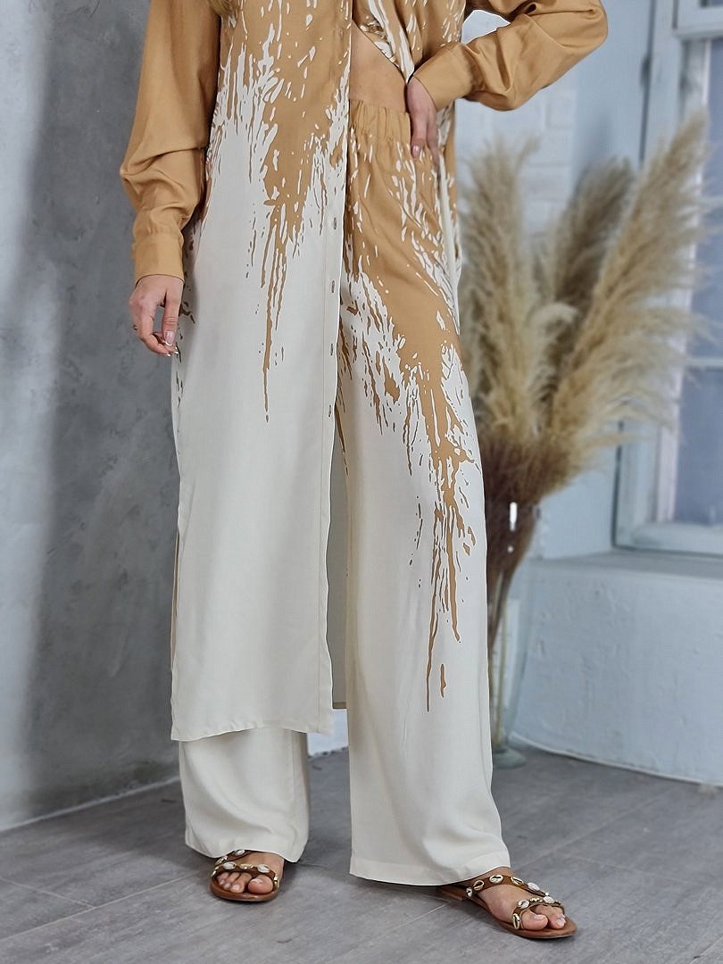 Костюм CLOTHÉ туника и брюки с принтом какао/молочный, фотография №5