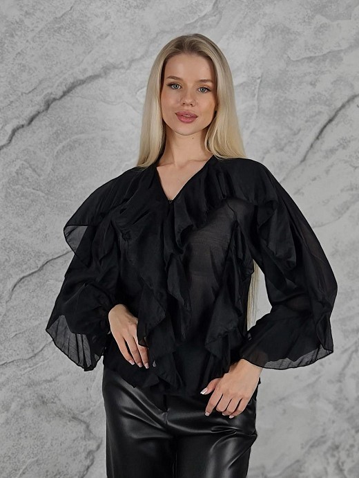 Блузка MINTH длинный рукав с рюшами черная