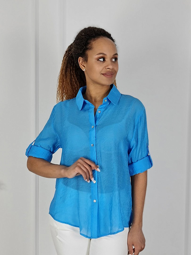Рубашка Melany из тонкого хлопка ярко-голубая , фотография №3