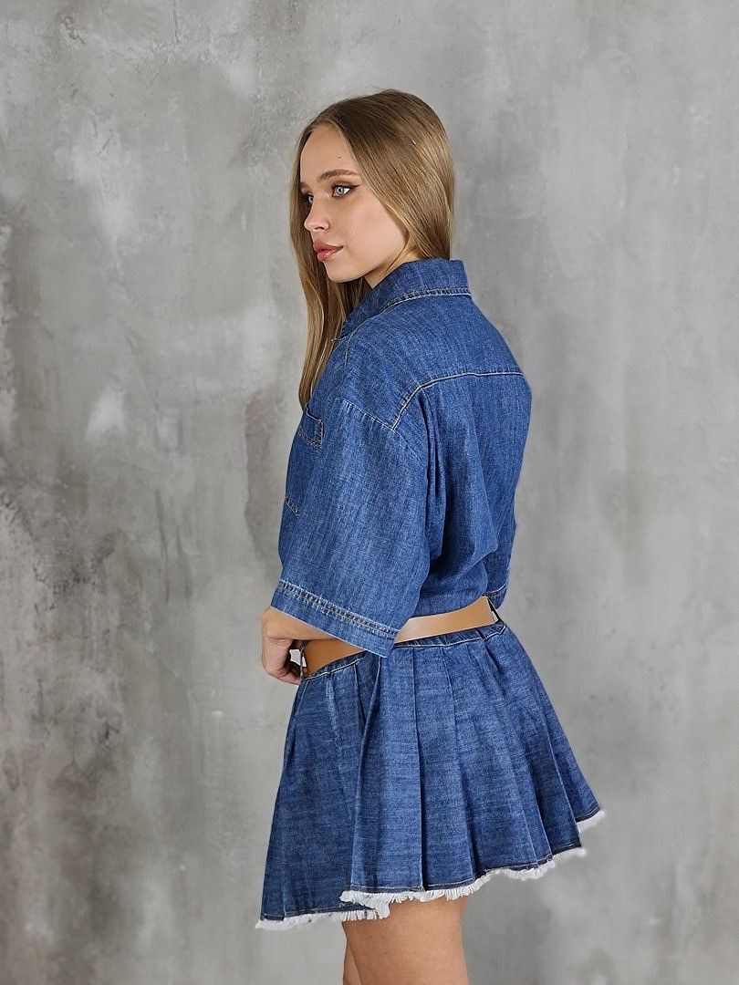 Платье Vicolo джинсовое с плиссированным подолом синее, фотография №3