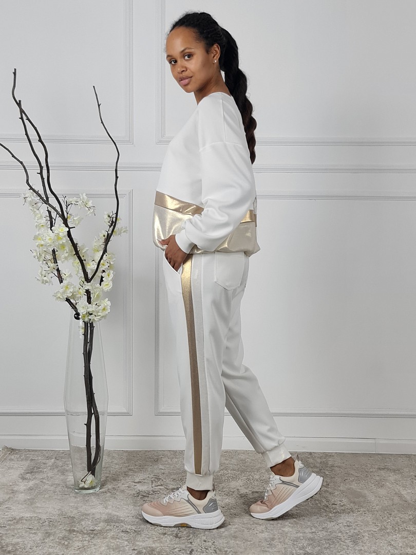 Костюм LIVAN'S брюки свитшот с золотыми полосками молочный, фотография №2