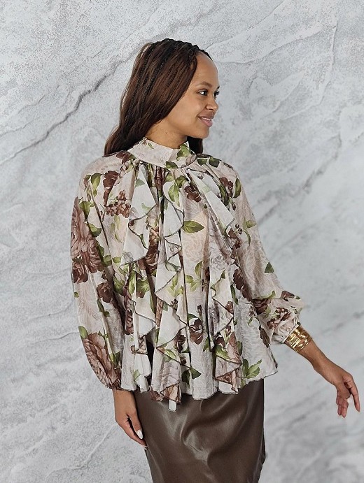 Блузка BluRoyal цветочный принт шоколад