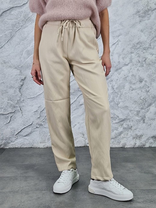 Брюки MIHO'S экокожа на завязках кремовые