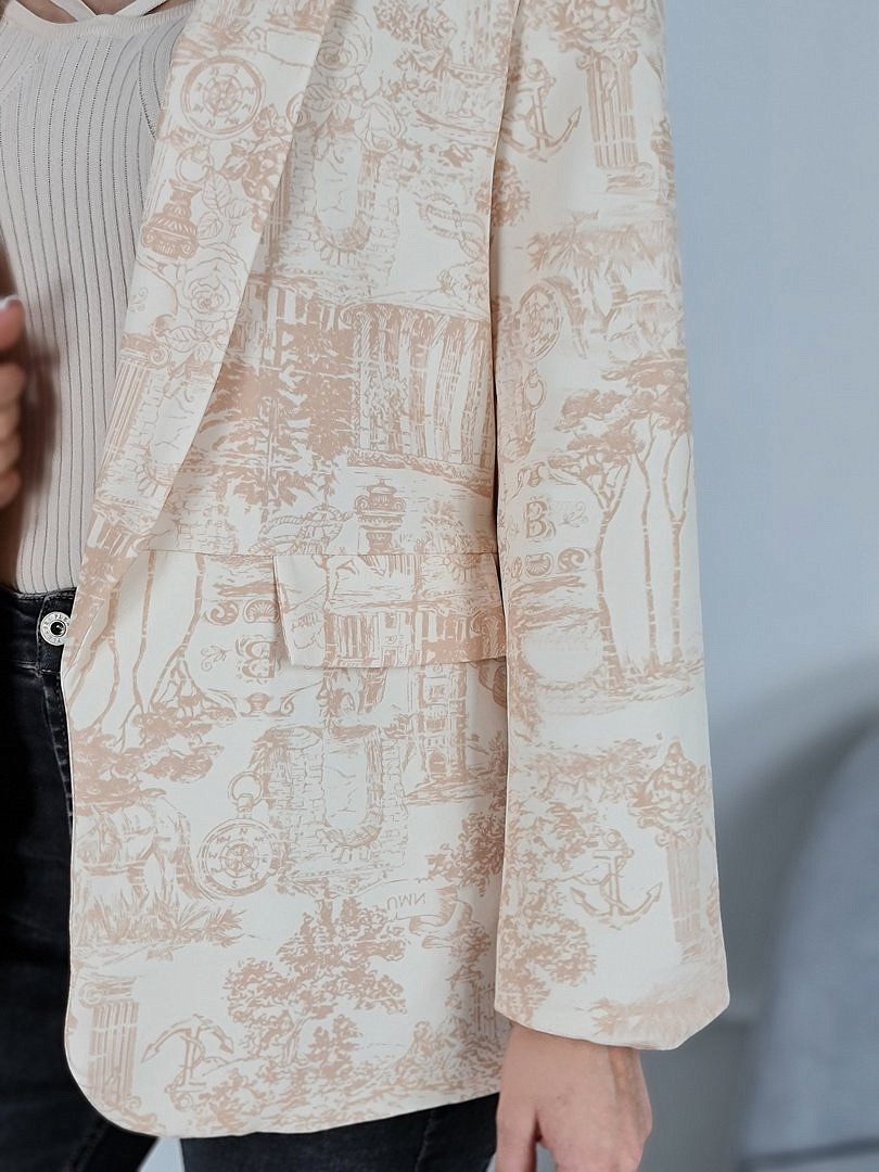 Пиджак Joleen без пуговиц с принтом молочный, фотография №4