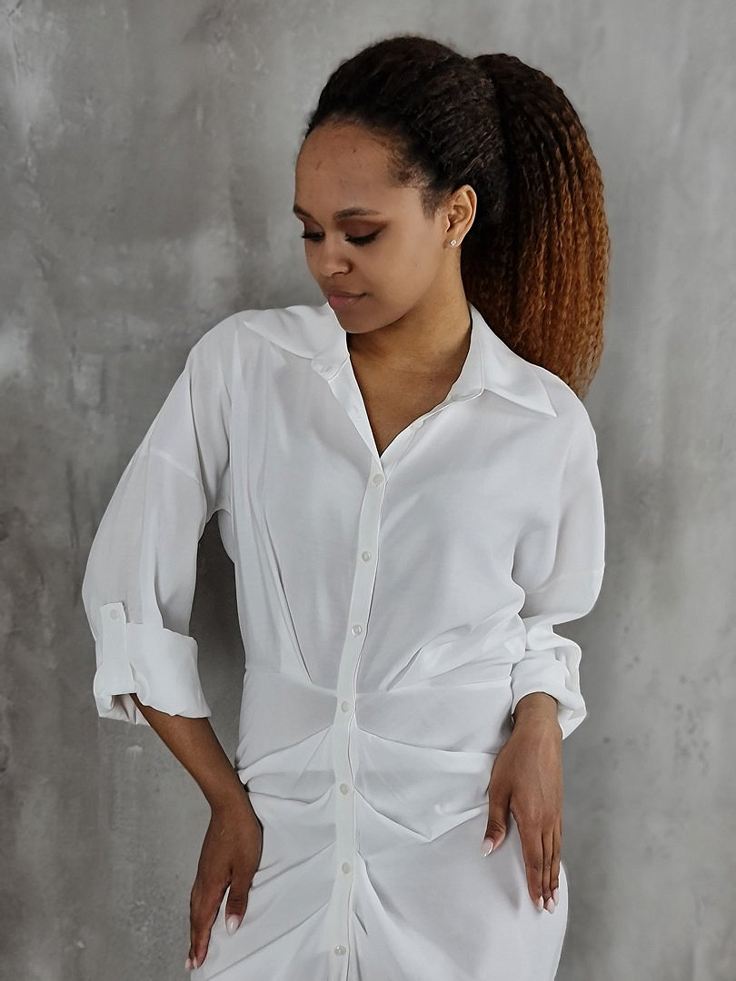 Платье CLOTHÉ на пуговицах с драпировками белое, фотография №4