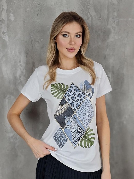 Футболка Mitica&Co. с принтом леопард белая