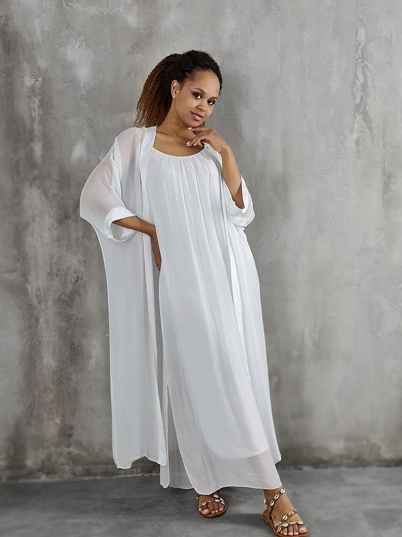 Комплект Segreto шёлковый платье и накидка белый, фотография №1