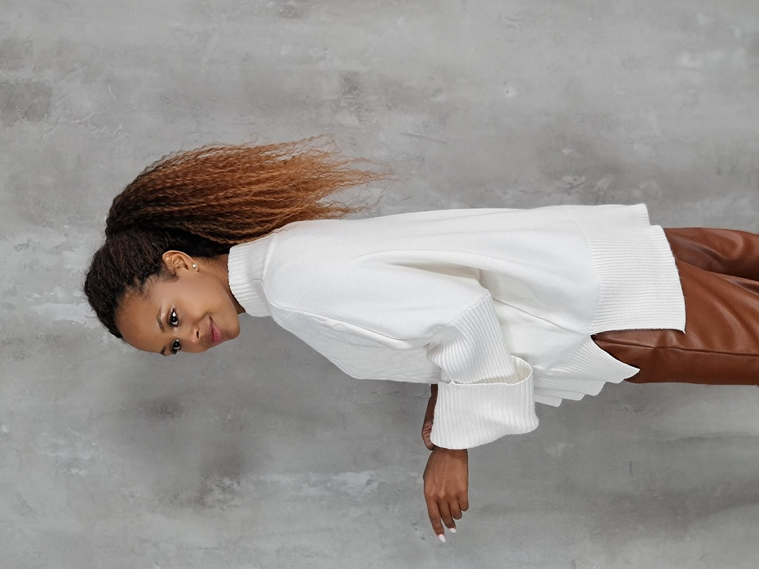 Джемпер J-clair c плетеным рисунком молочный, фотография №4