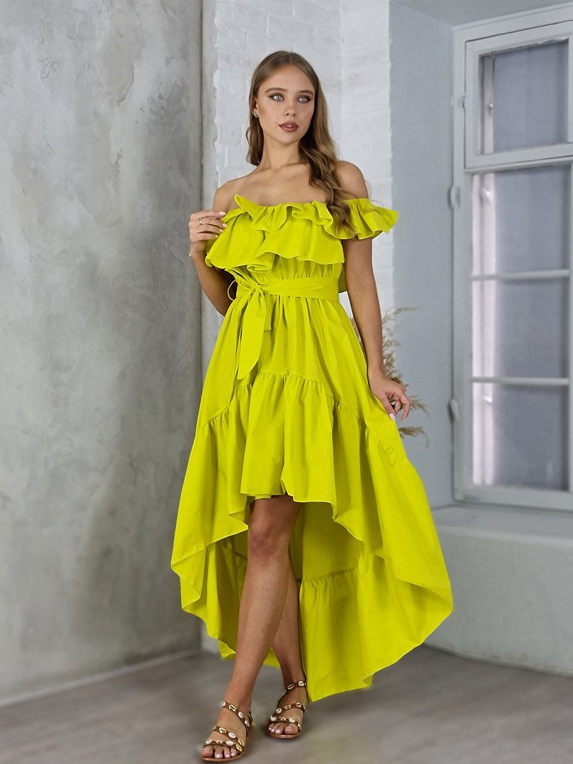 Сарафан BluRoyal макси с воланами и поясом жёлтый, фотография №1
