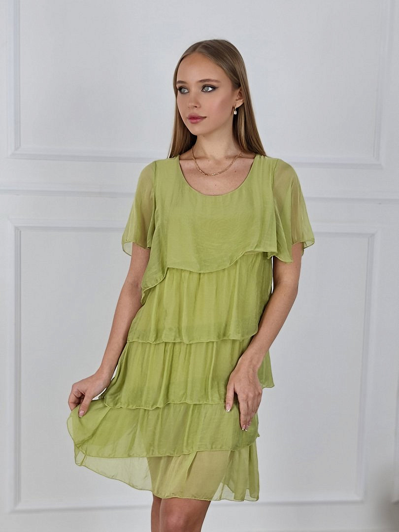 Платье Pura Seta с оборками шёлковое лайм, фотография №1