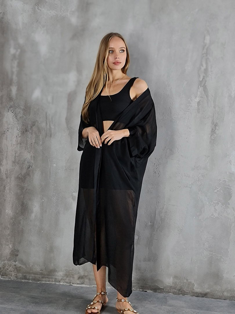 Накидка Pura Seta длинная шёлковая чёрная, фотография №3