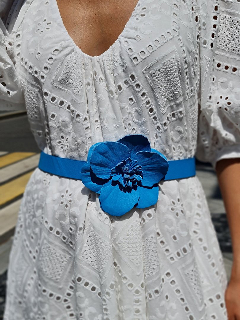 Пояс Imperial "Цветок" из натуральной кожи голубой, фотография №1