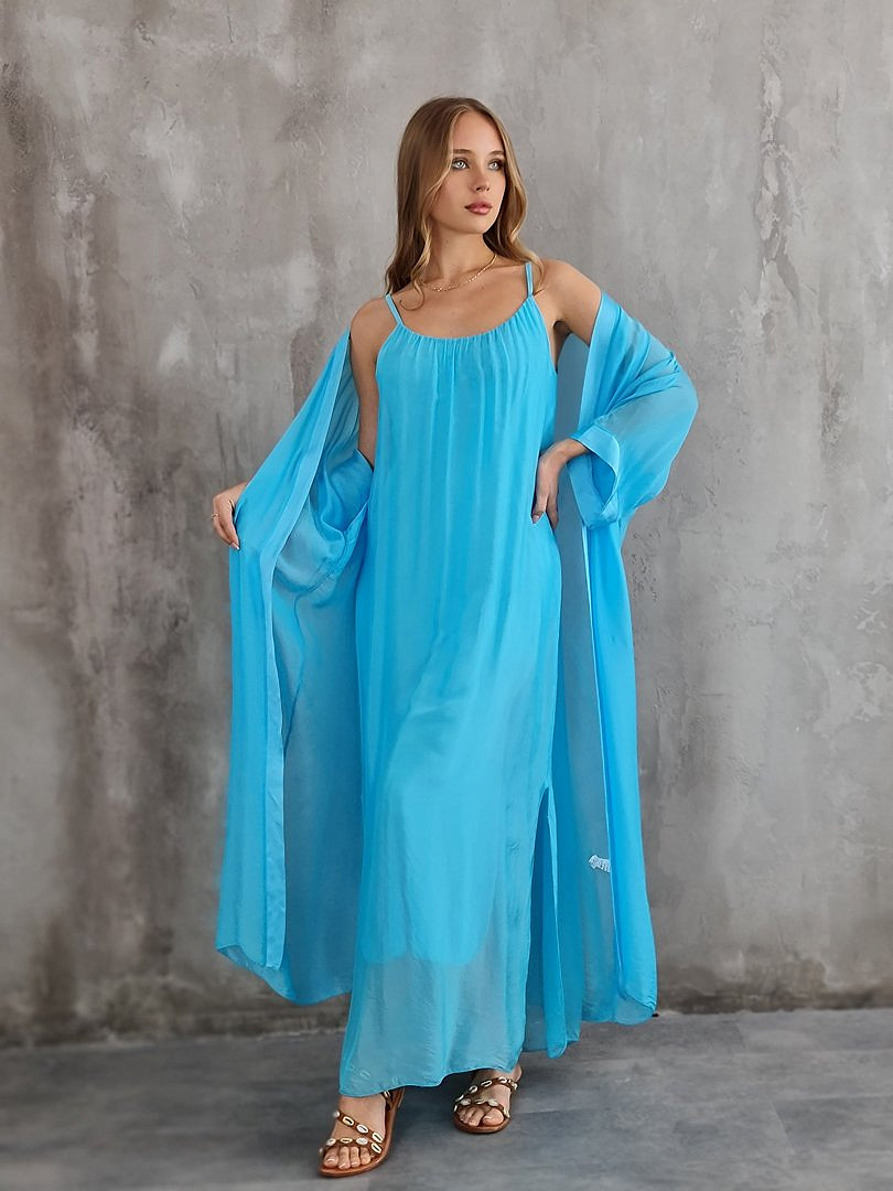 Комплект Segreto шёлковый платье и накидка голубой, фотография №3