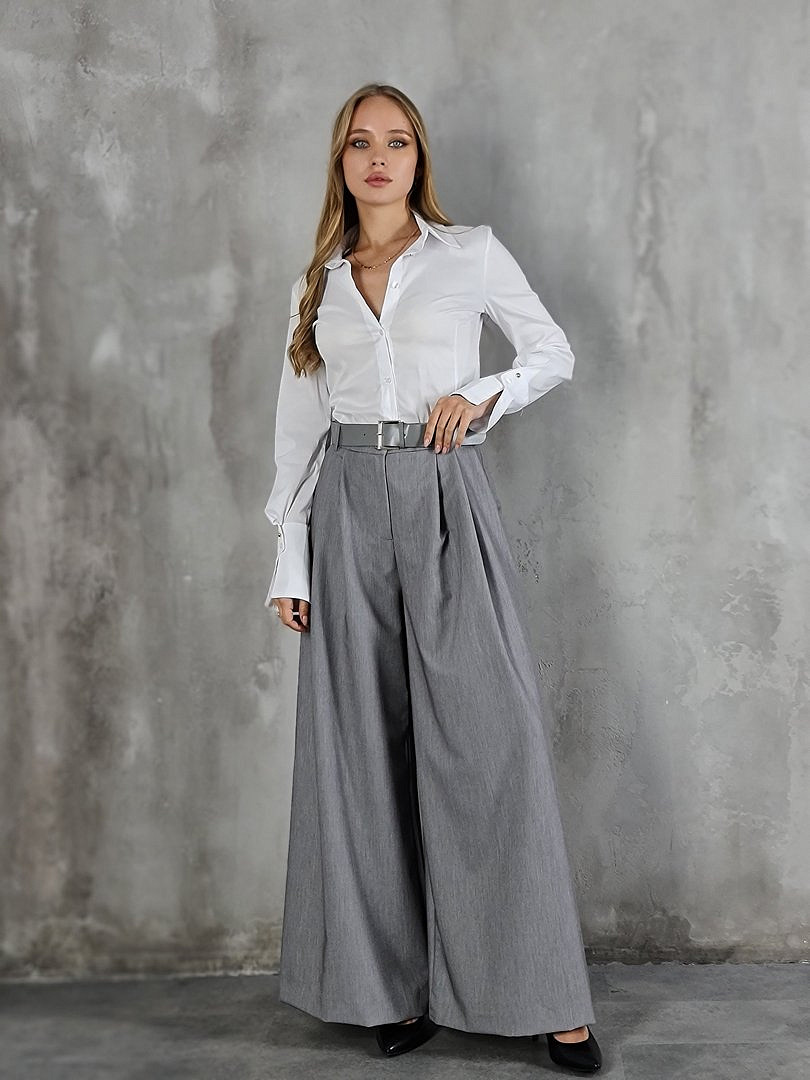 Брюки Imperial свободные палаццо с ремнём серые, фотография №3