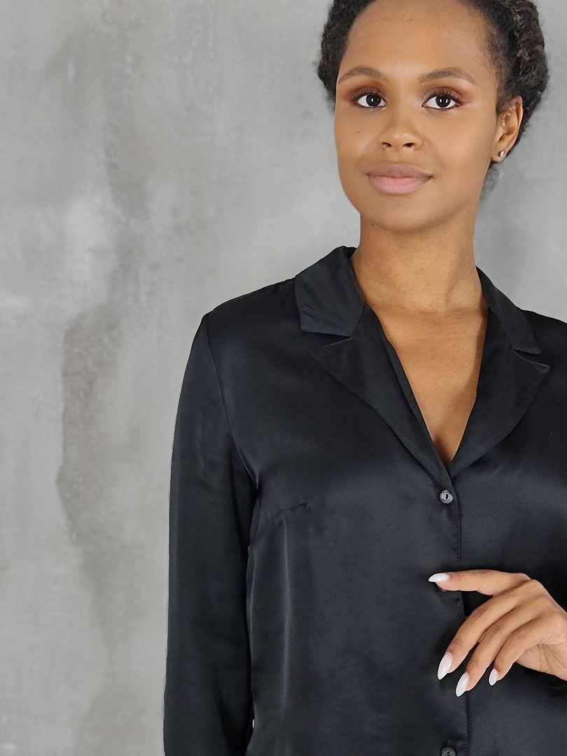 Рубашка Please укороченная атласная чёрная, фотография №3