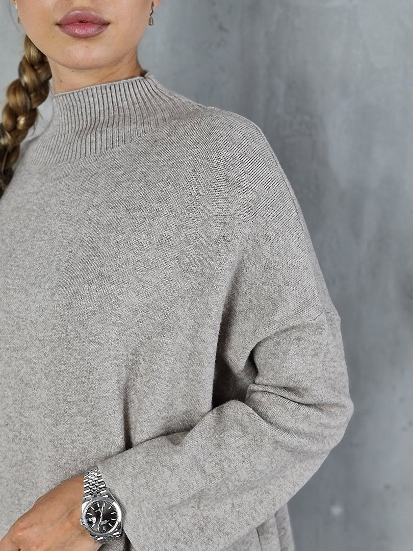 Платье Lara трикотажное с разрезами внизу бежевое, фотография №3