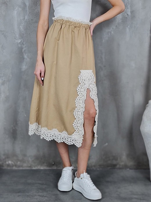 Юбка Mitica&Co. хлопковая с белым кружевом песочная