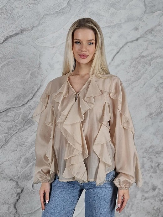 Блузка MINTH длинный рукав с рюшами бежевая
