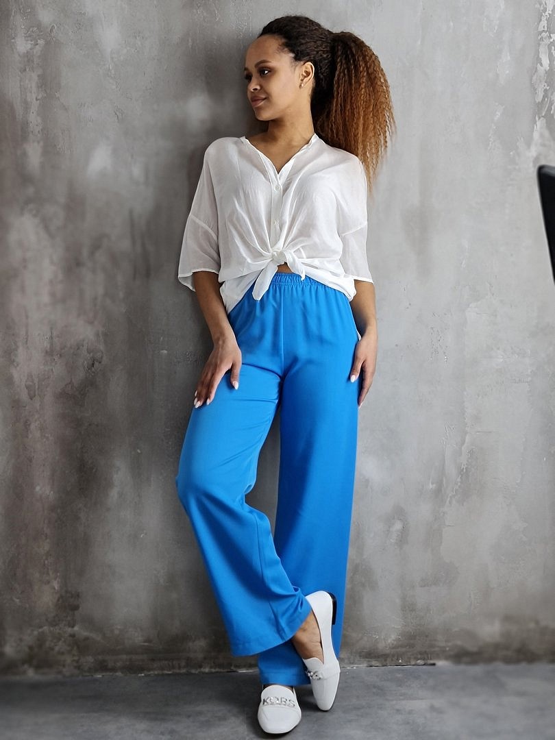 Брюки Imperial палаццо с резинкой ярко-голубые, фотография №2