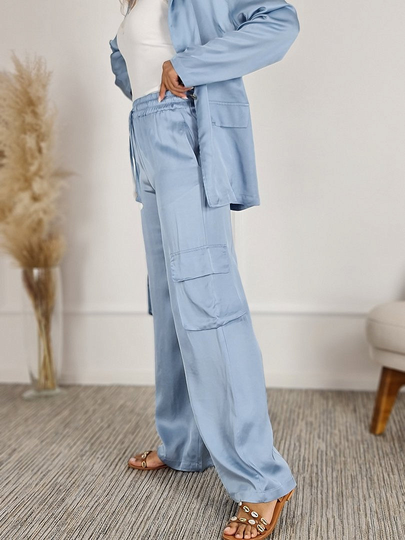 Костюм CLOTHÉ атласный рубашка и брюки голубой, фотография №5