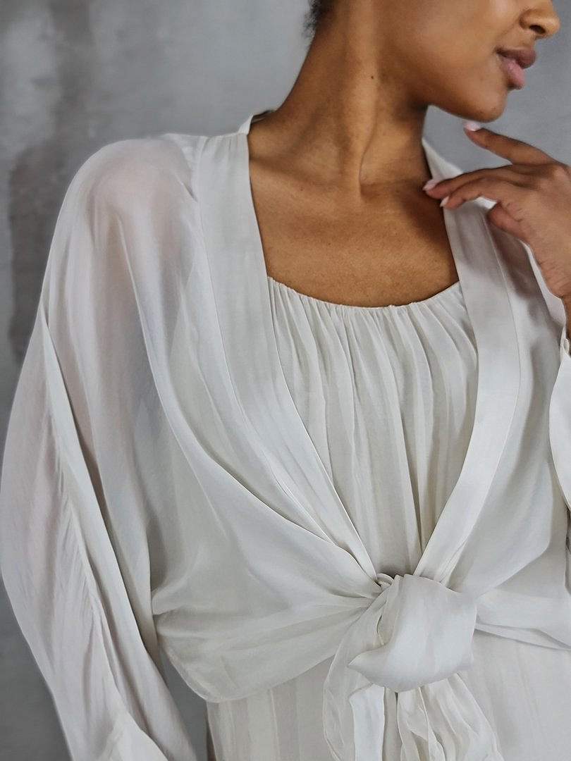 Накидка CLOTHÉ шёлковая короткая с завязками кремовая, фотография №4