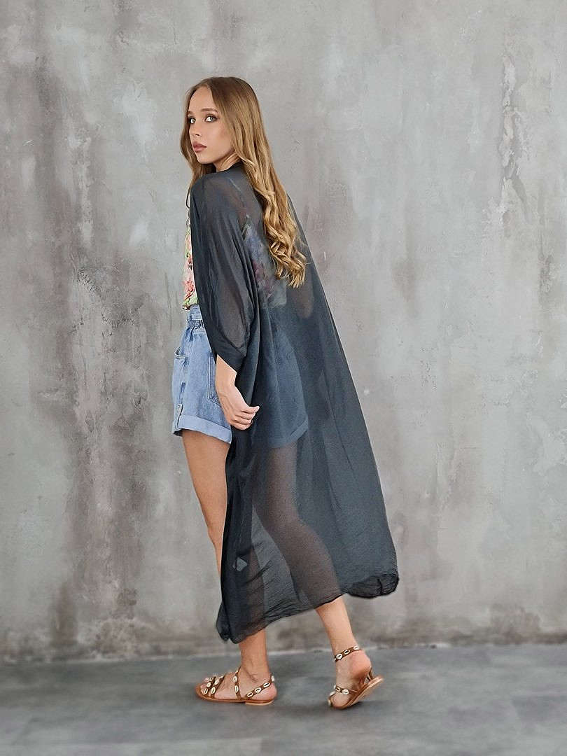 Накидка Pura Seta длинная шёлковая тёмно-синяя, фотография №2