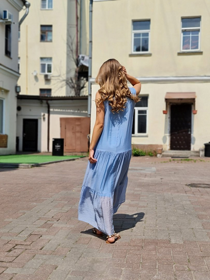 Платье CLOTHÉ макси из полупрозрачной ткани голубое, фотография №2