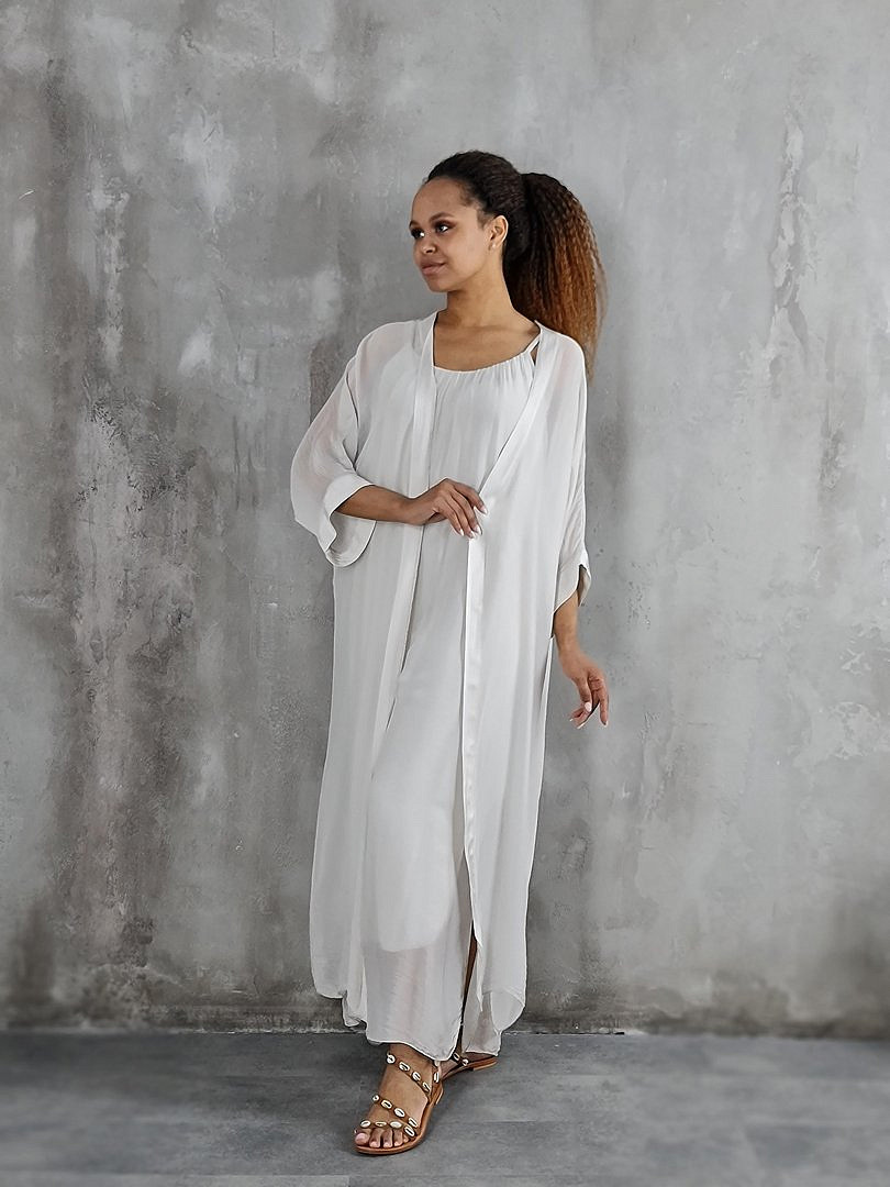 Комплект Segreto шёлковый платье и накидка кремовый, фотография №3