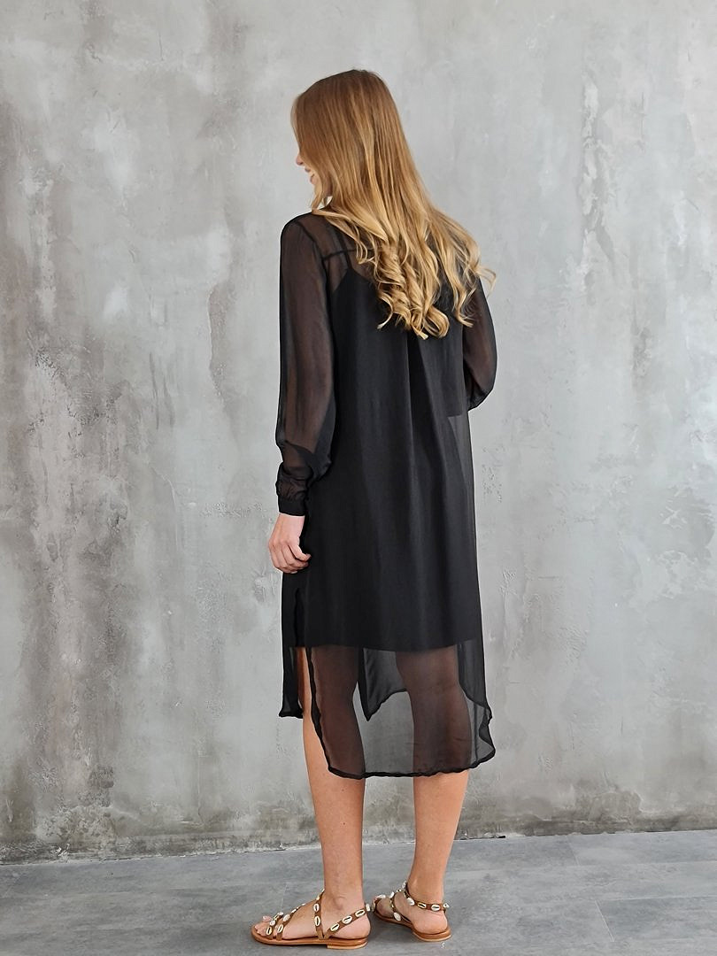 Платье-рубашка Pura Seta шёлковое чёрное, фотография №4