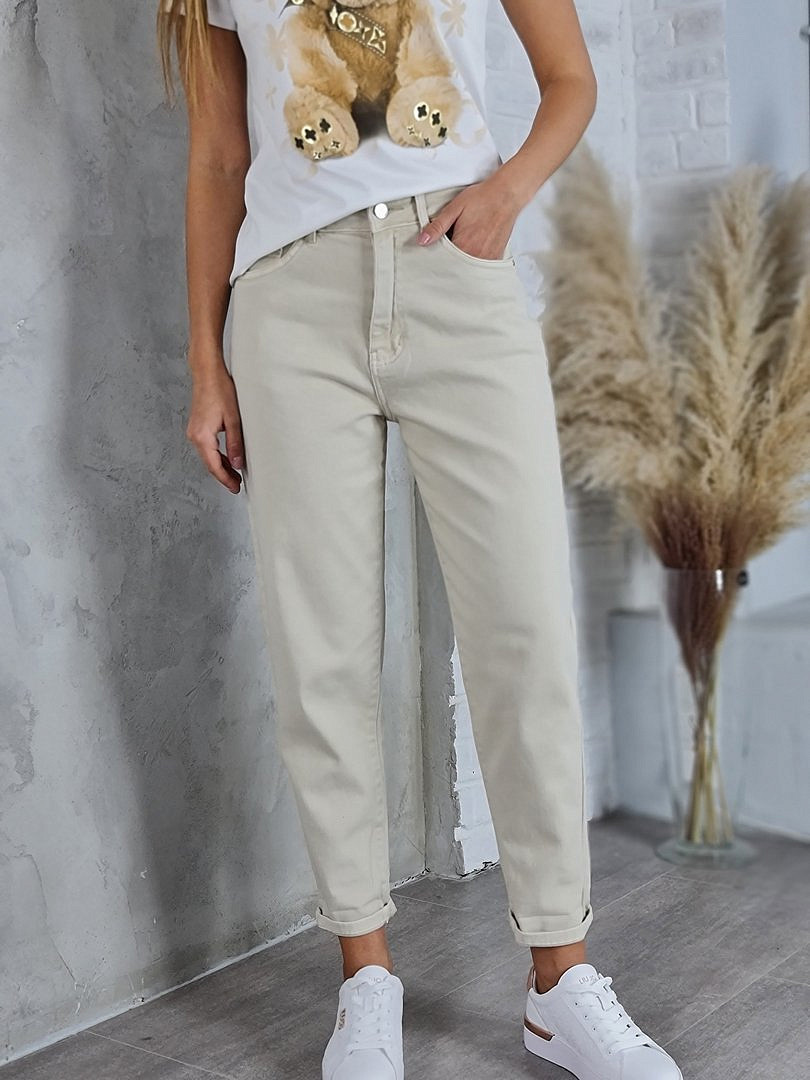 Джинсы-бананы Mira Belle с подворотами кремовые, фотография №1