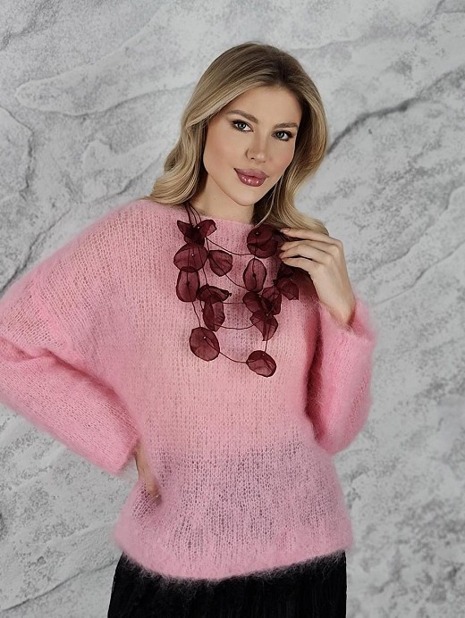 Ожерелье многоярусное лепестки бордо