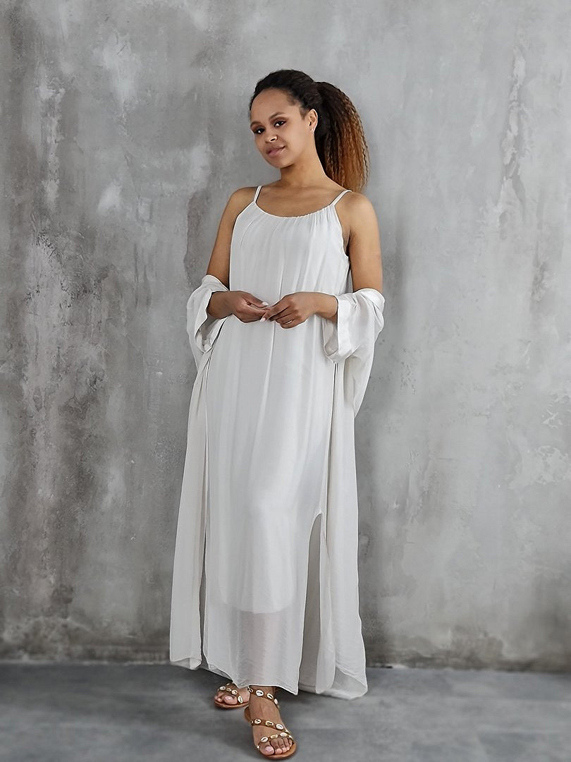 Комплект Segreto шёлковый платье и накидка кремовый, фотография №5