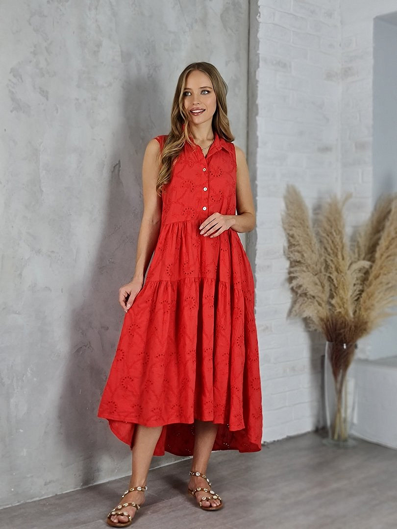 Платье MIHO'S  без рукавов ажурное красное , фотография №1