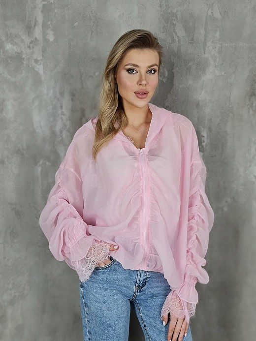 Бомбер MOCHY легкий с кружевами розовый