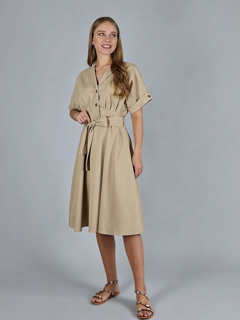 Платье Michelle с коротким рукавом и золотыми пуговицами бежевое, фотография №1