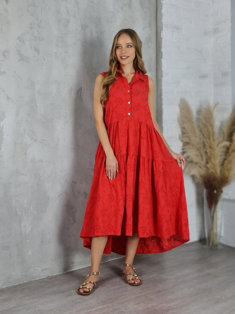 Платье MIHO'S  без рукавов ажурное красное , фотография №2