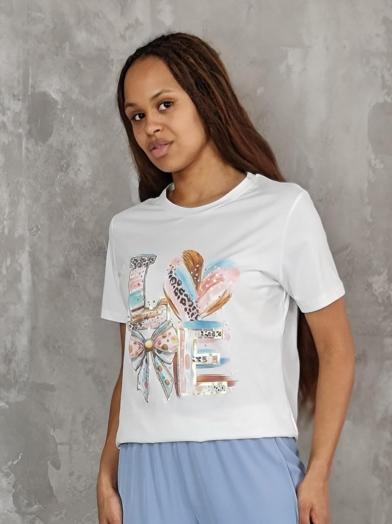 Футболка Y Two с принтом LOVE белая , фотография №1