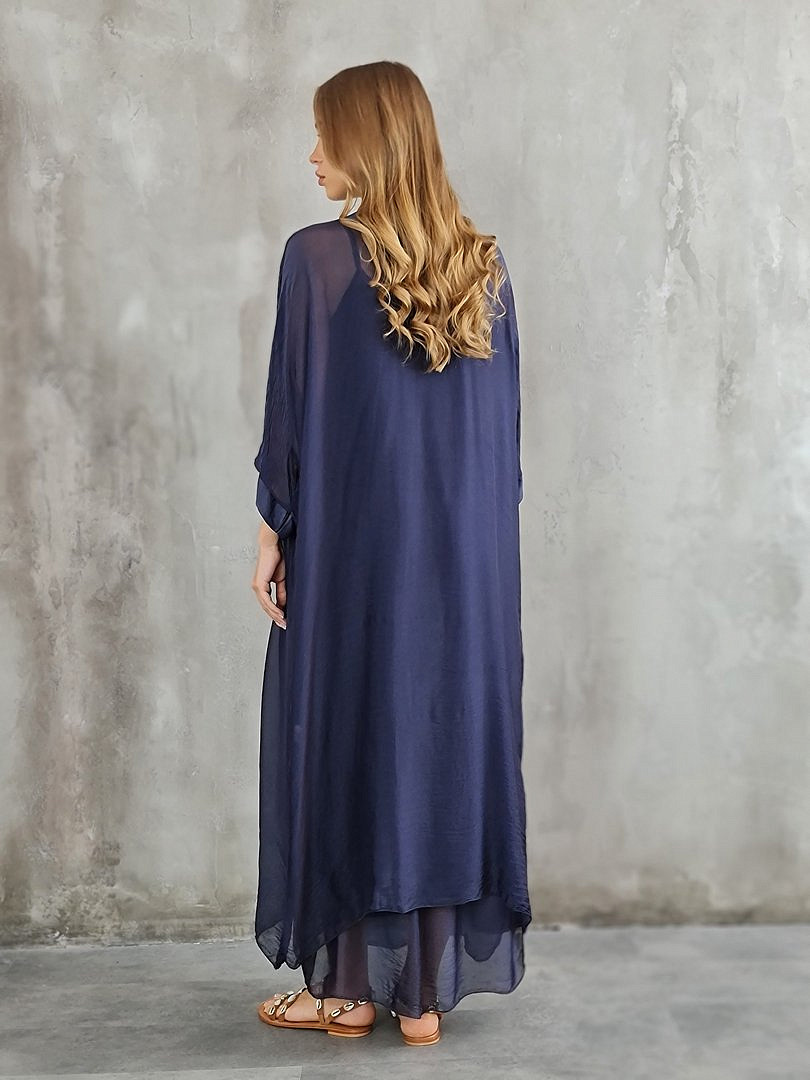 Комплект Segreto шёлковый платье и накидка тёмно-синий, фотография №4