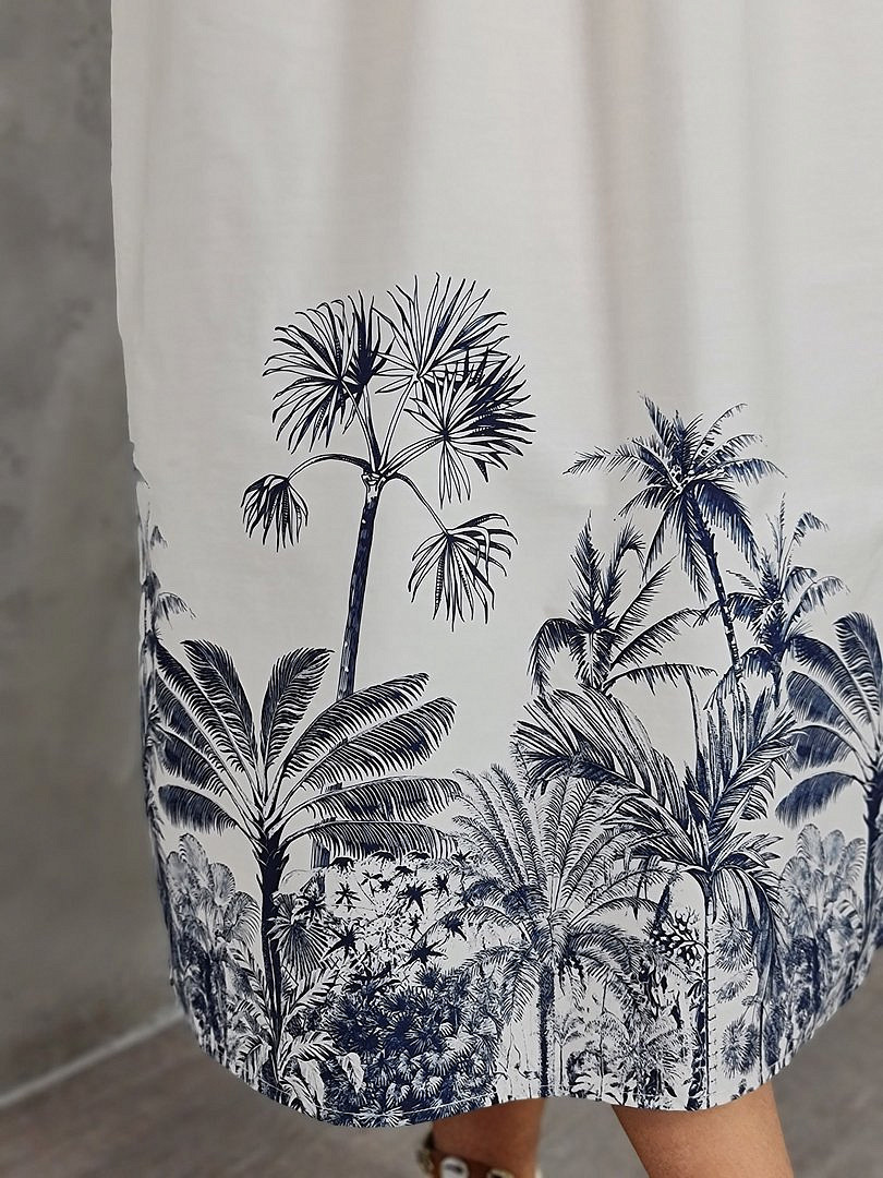 Платье CLOTHÉ с V-образным вырезом и принтом "Тропики" молочное, фотография №6