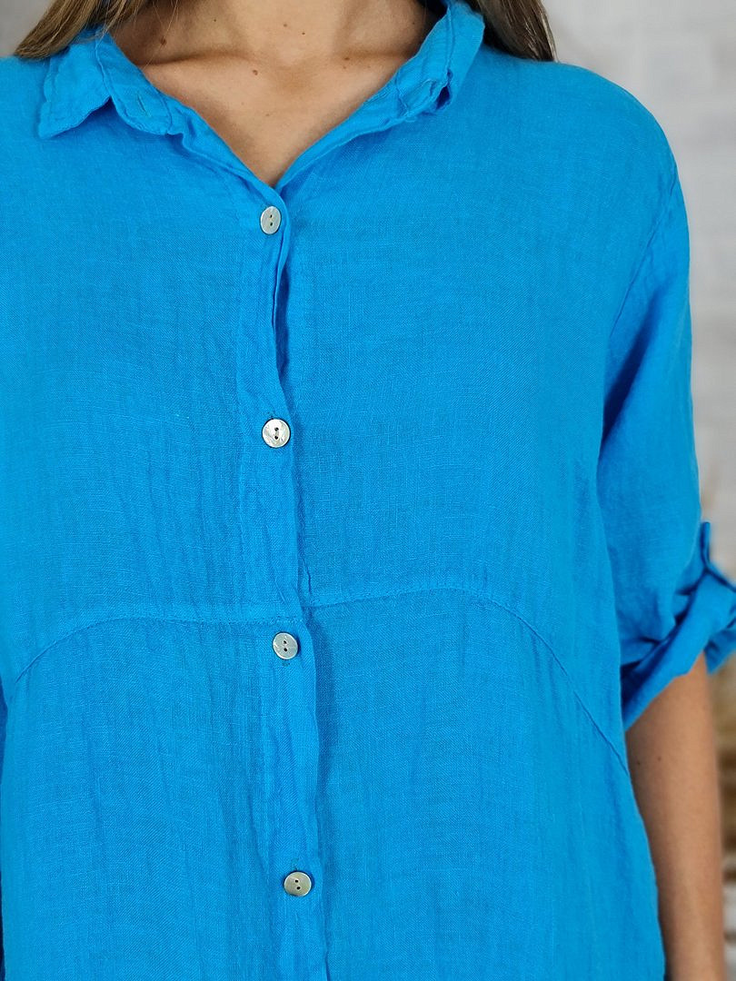 Платье-рубашка Pure Linen льняное ярко-голубое, фотография №3