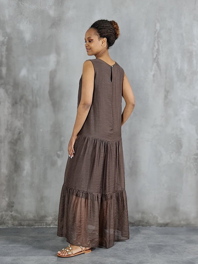 Платье CLOTHÉ макси из полупрозрачной ткани шоколад, фотография №3