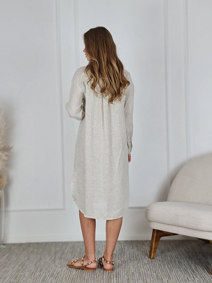 Платье-рубашка CLOTHÉ льняное на пуговицах кремовое, фотография №3