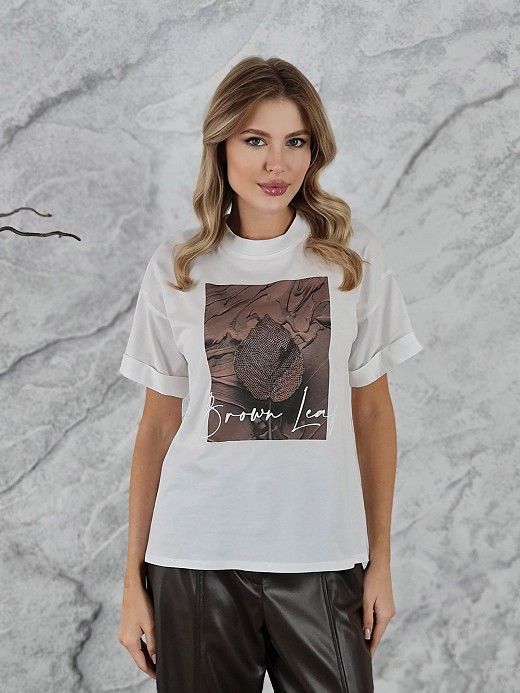 Футболка Imperial принт коричневый лист белая