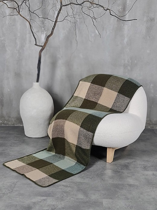 Палантин Katier в клетку оливковый