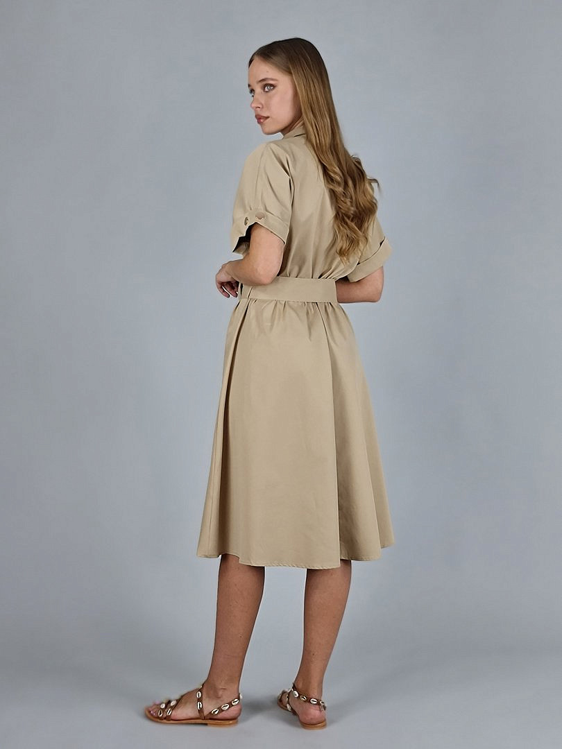 Платье Michelle с коротким рукавом и золотыми пуговицами бежевое, фотография №3