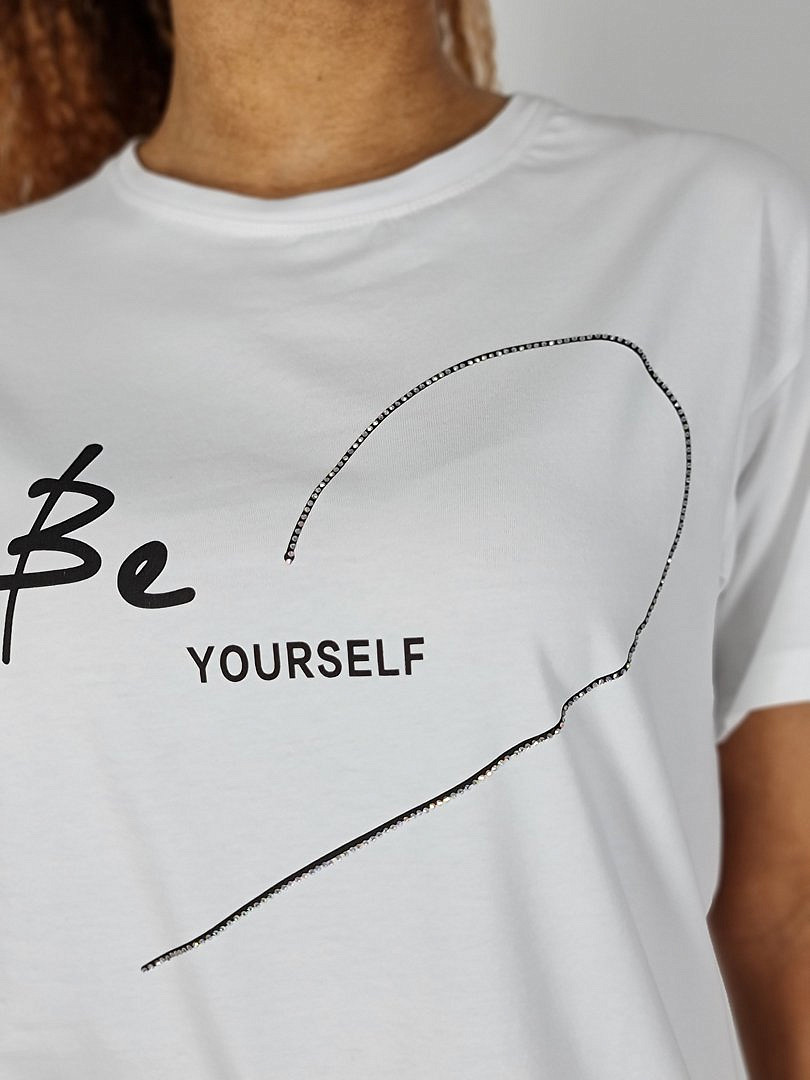 Футболка Pink Pepper c надписью "Be Yourself" белая , фотография №3