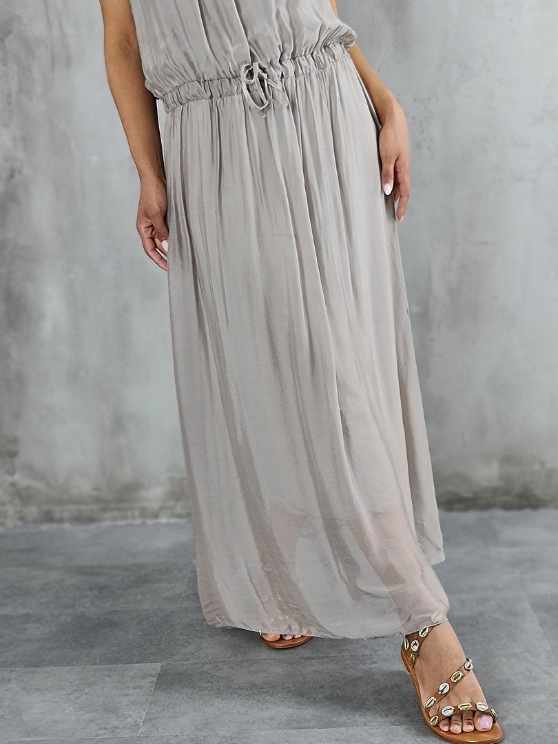 Платье Pure Seta без рукавов с завязками на поясе бежевое, фотография №5